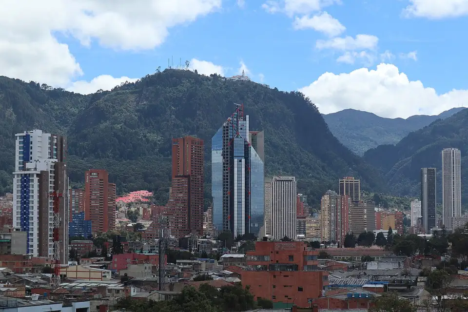 Skyscrapers of central Bogotá with Monserrate hill behind