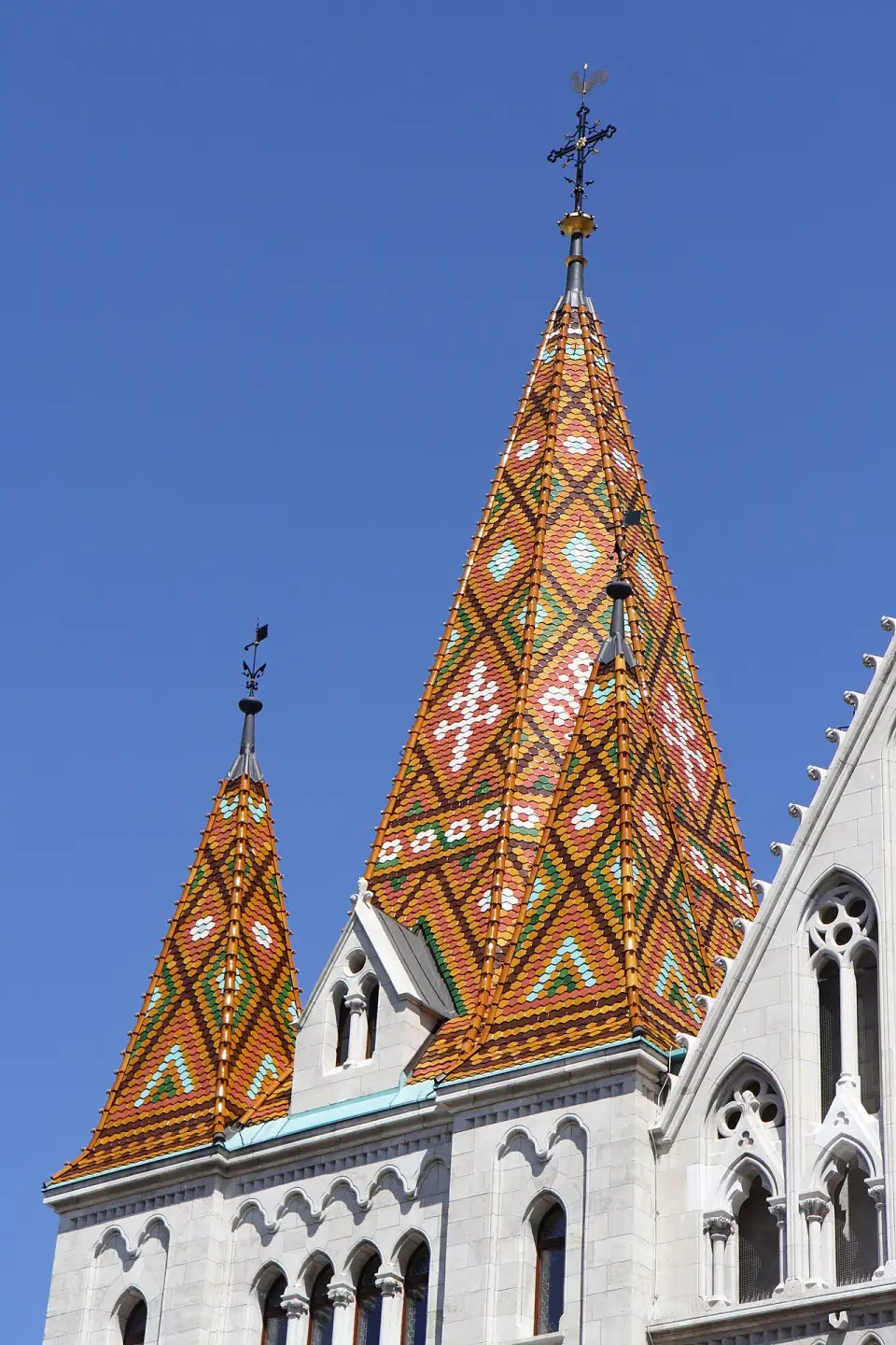 Close-up of the coloured roof tiles of Matthias Church