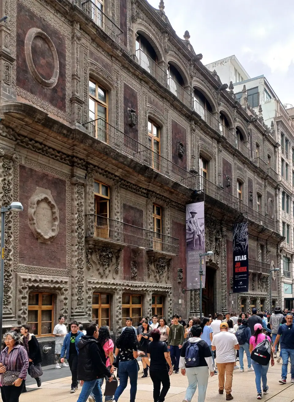 Carved baroque façade of the Iturbide Palace on Calle Madero