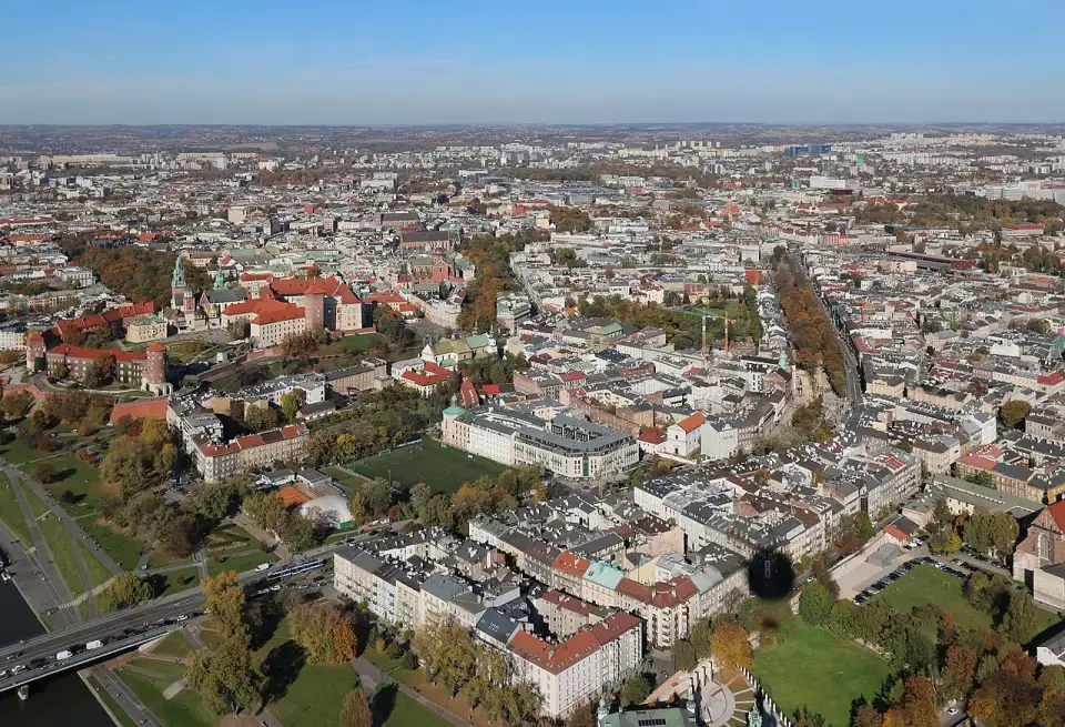 Luftaufnahme von Krakau mit dem Wawel und der Altstadt