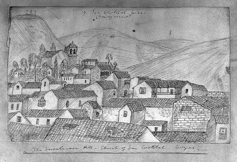 Desenho do século XIX da igreja de San Cristóbal, em Cusco