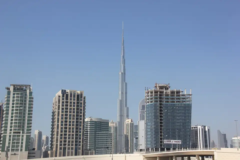 The Burj Khalifa among the Downtown Dubai towers