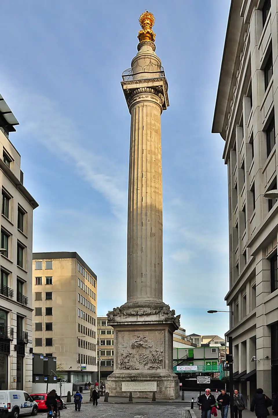 The Monument to the Great Fire of London, with its gilded urn of flames