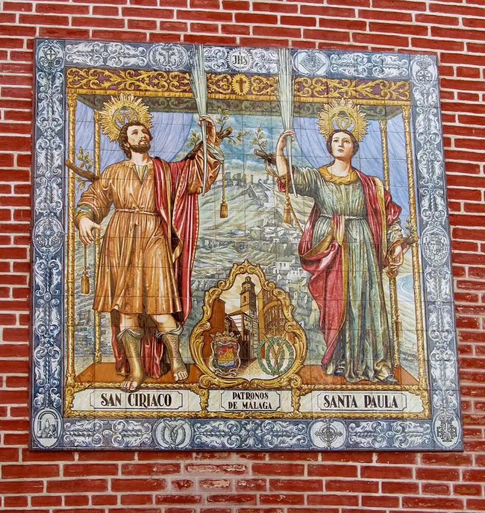 Panneau d'azulejos représentant saint Cyriaque et sainte Paule, patrons de Malaga