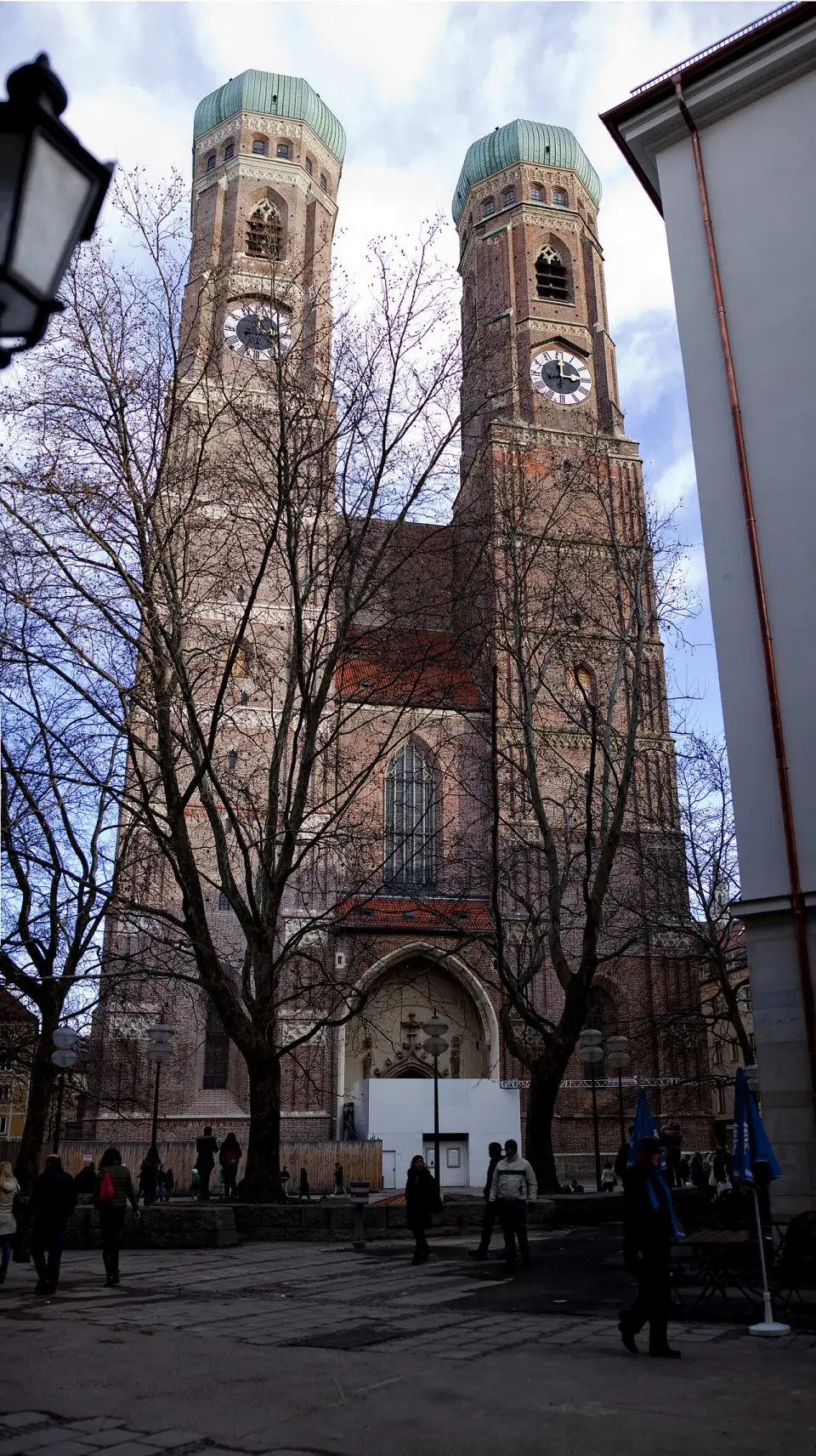 West front of the Frauenkirche with its two brick towers and green domes