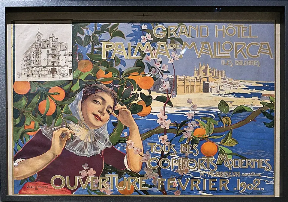 Cartaz publicitário antigo do Grand Hotel de Palma de Maiorca