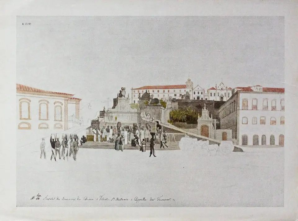 Aquarelle du Largo da Carioca avec la fontaine et le couvent au XIXe siècle