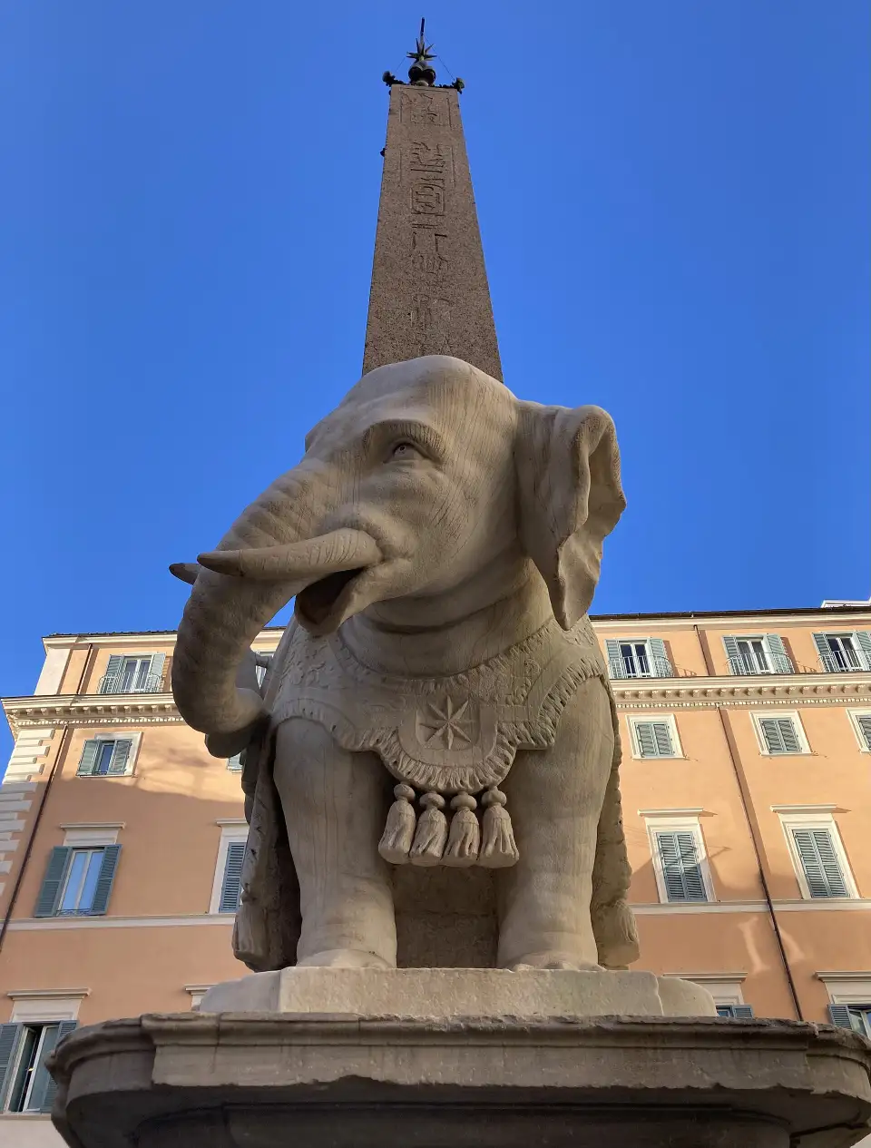 Bernini's marble elephant carrying the obelisk in Piazza della Minerva