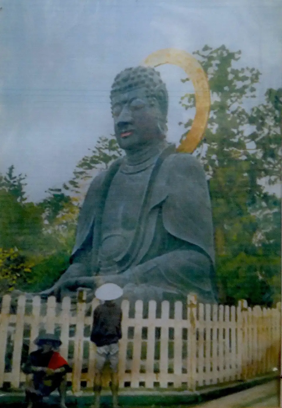 Old hand-coloured photograph of the complete Great Buddha of Ueno