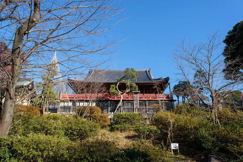 O Kiyomizu Kannon-dō vermelho na colina, com o pinheiro da lua à frente